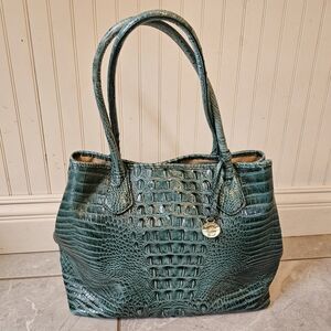 Brahmin Crocodile-Embossed Tote in Peacock